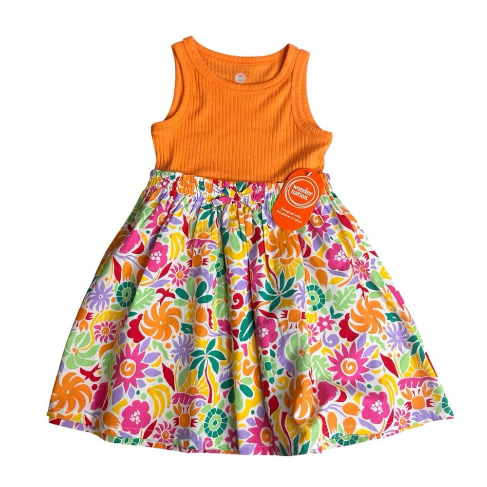 Wonder Nation Toddler Girls Orange Floral Printed Tank Dress size 4T New
